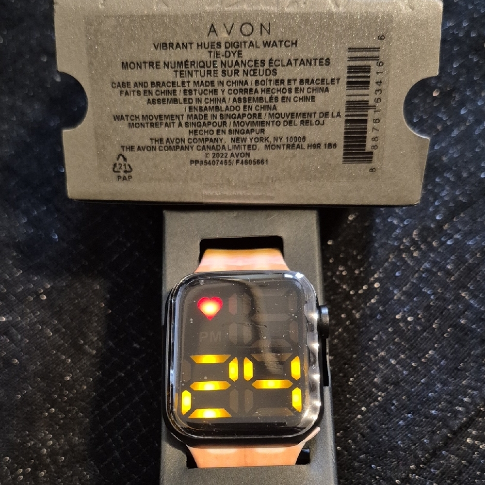 Avon Tie-Dye Digital Watch NEW in Box Never Worn